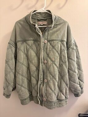 Free People Quilted Button Jacket in Sage